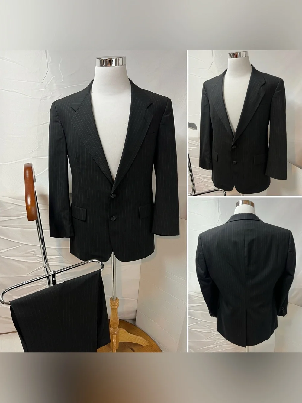 Hart Schaffner Marx Men's 40R Blazer 34x30 Pants Black Pinstripe Trumpeter Suit